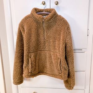 Brown Fuzzy Sherpa Half-Zip Sweater